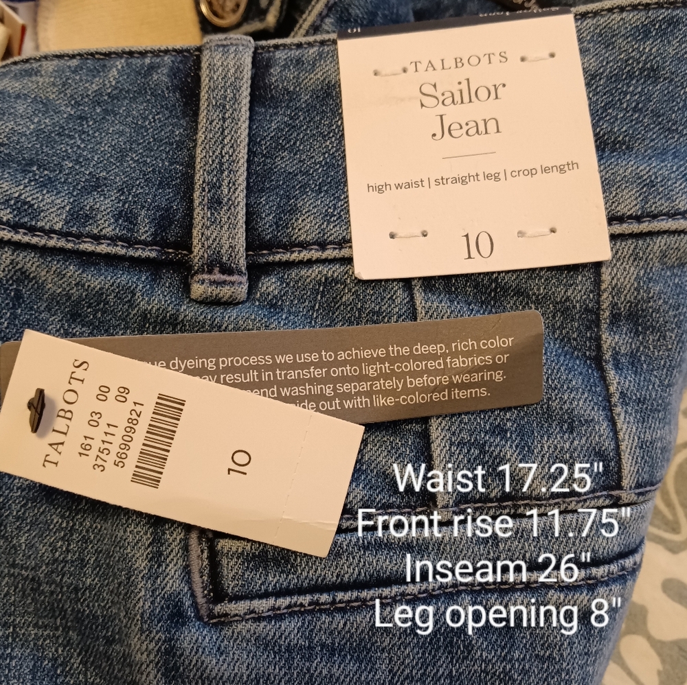 NEW Talbots High Waist Cropped Sailor Jean Blue Denim Size 10 - Picture 12 of 14